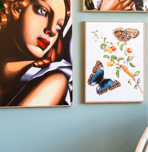 Mur de tableaux avec des tableaux encadrées